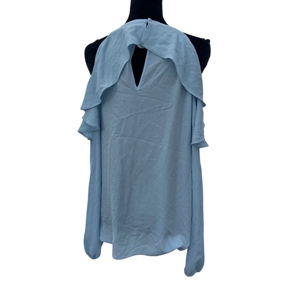 Michael Michael Kors Light Blue Ruffle Cold Shoulder Blouse Top Large